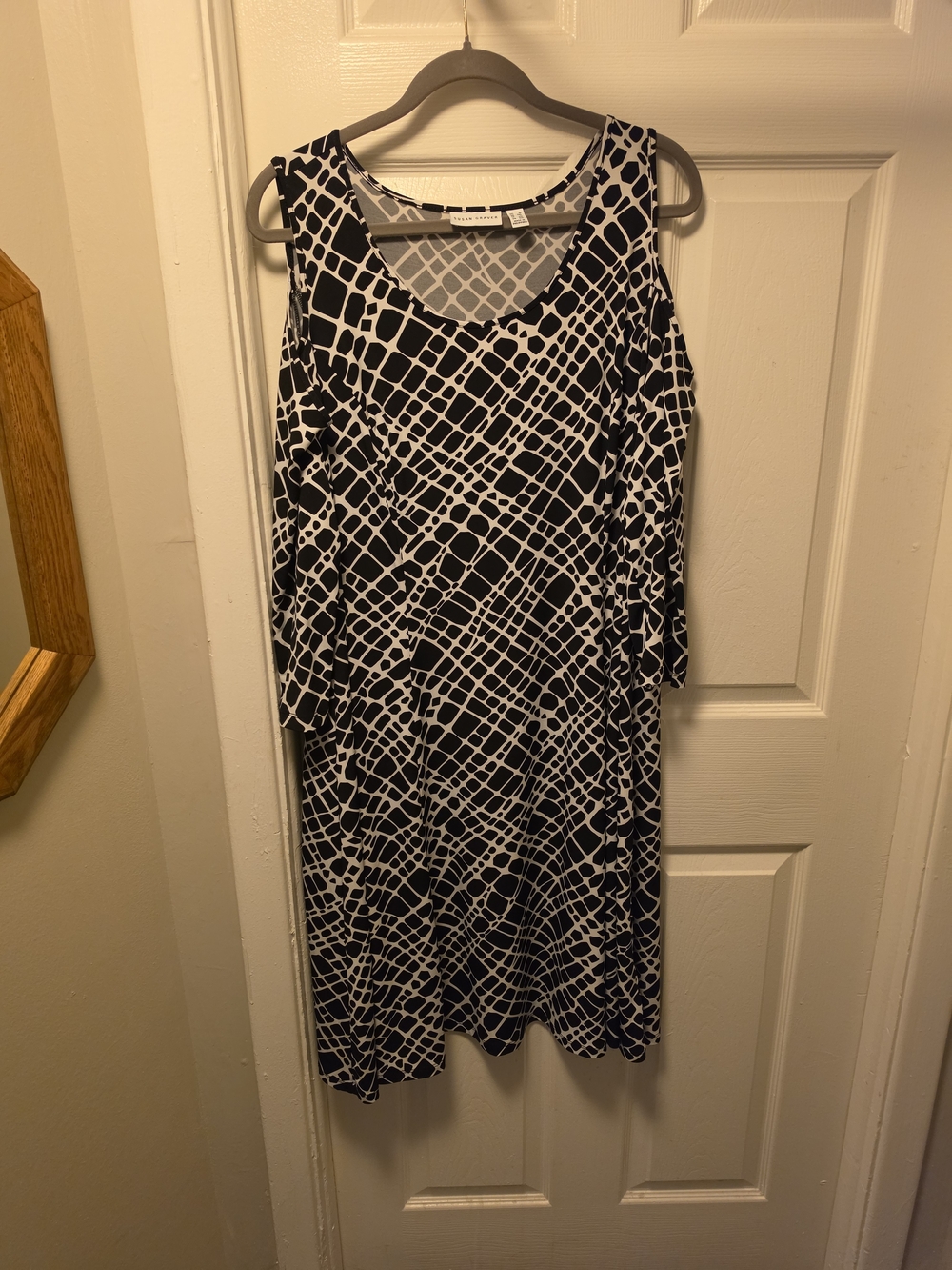 Susan Graver Black and White Geometric Cold-Shoulder Dress